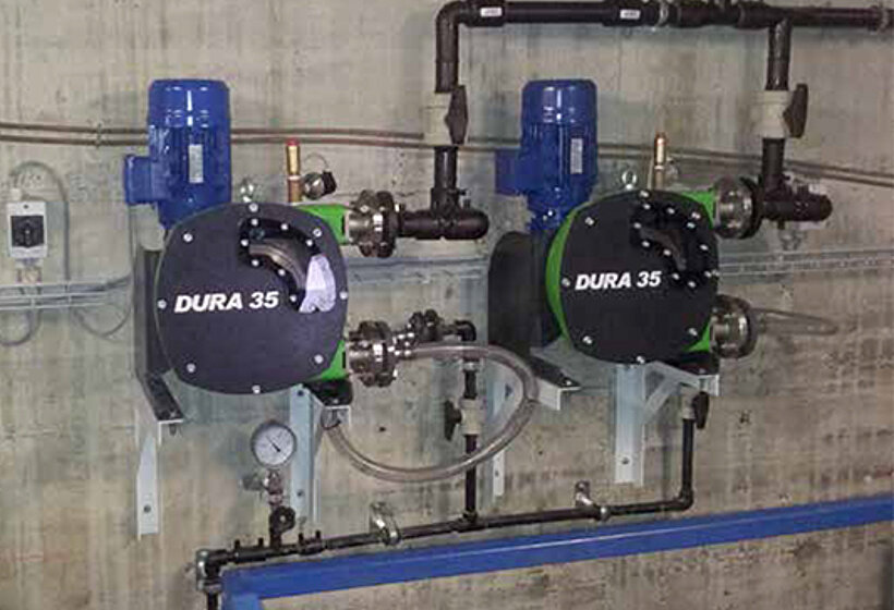 Industrial pumps in the water treatment: water softening Verderflex peristaltic pumps replaces mag drive pumps in water treatment